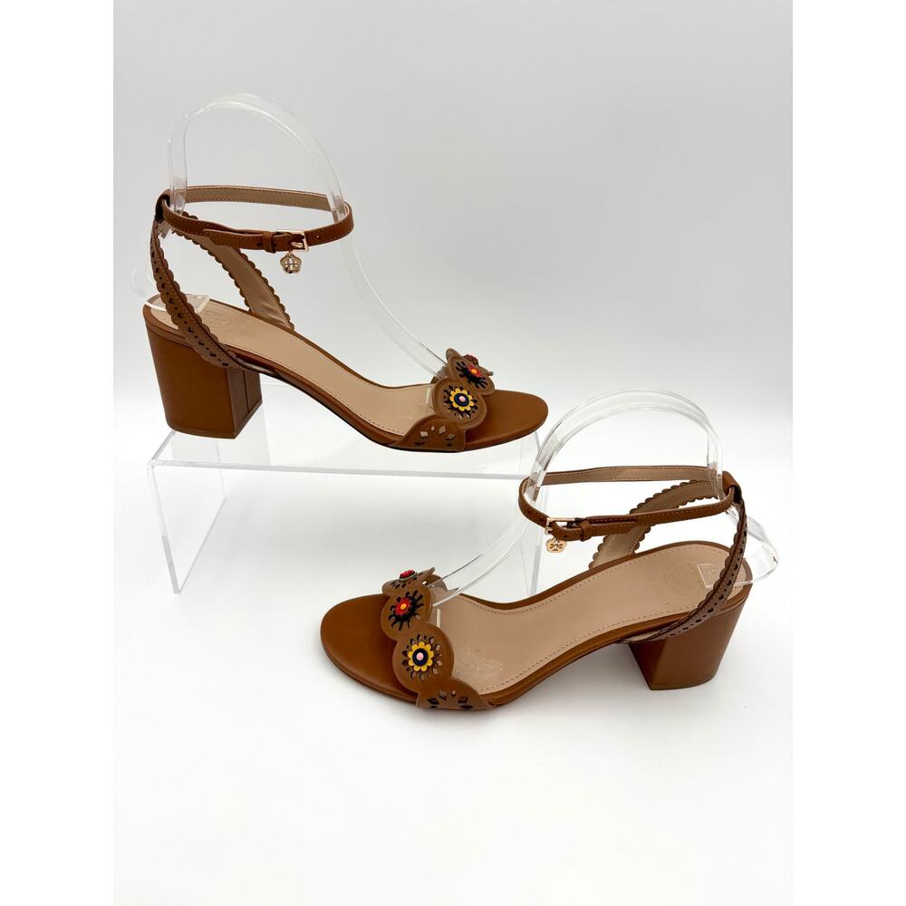 Tory Burch Marguerite Beaded Sandals Brown Leather Multi Size 7.5 Ankle Strap - Picture 16 of 16